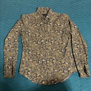 Zara Men's Green and Blue Floral Shirt